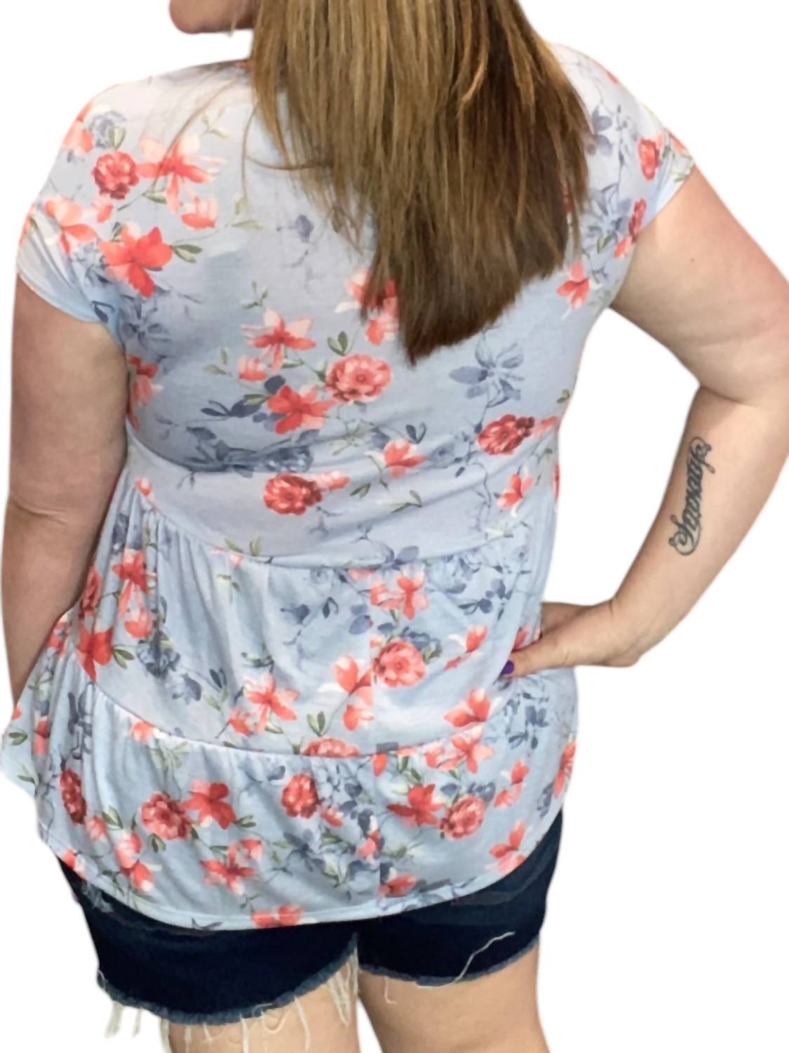 White Birch - Floral Ruffle Tee