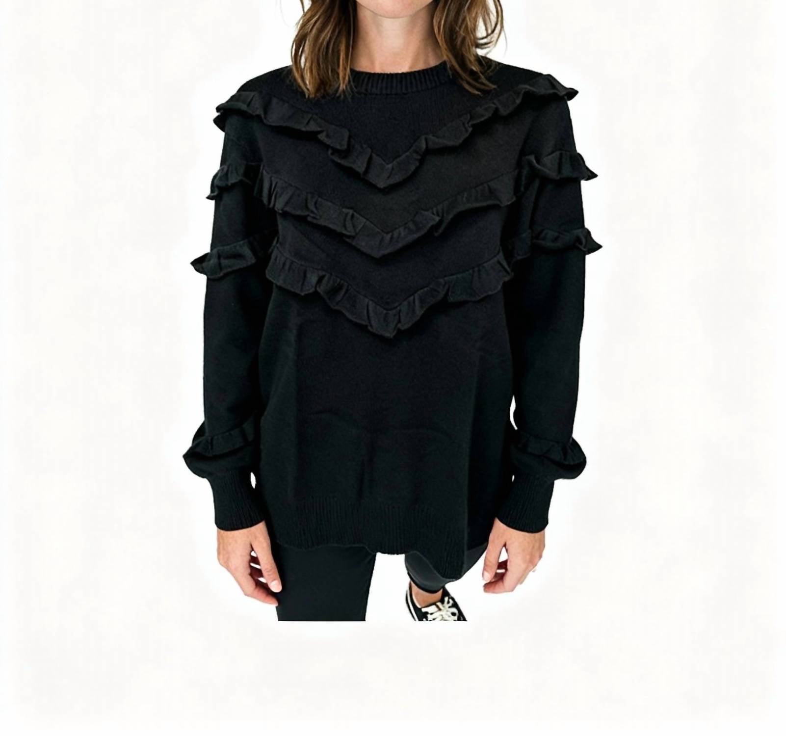 Aqua - Ruffe Trim Cashmere Sweater