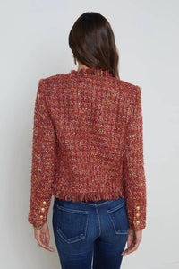 L'Agence Angelina Open-front Blazer in orange pink tweed - women's jacket - alternate view