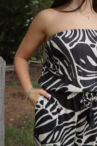 ELAN Rio Strapless Jumpsuit in black and off white tropical print - women's pants - view 4