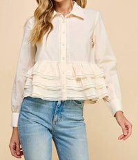 TCEC Ruffle Blouse in white - women's blouse