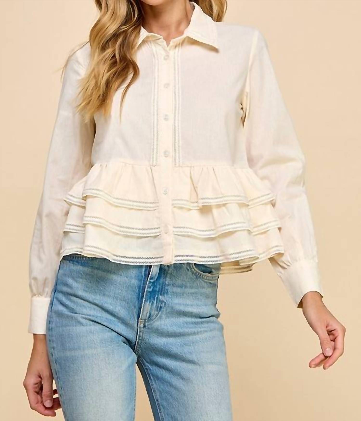 TCEC Ruffle Blouse in white - women's blouse