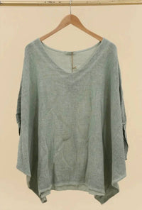 Lea & Luc - Linen V Neck Dolman Sleeve Top - Plus