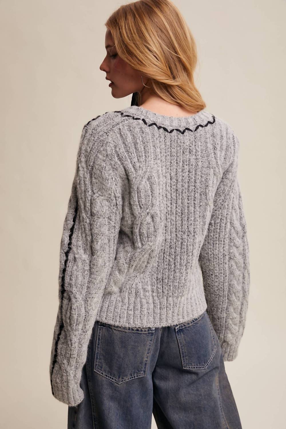 Listicle - Contrast Stitch Cable Knit Sweater