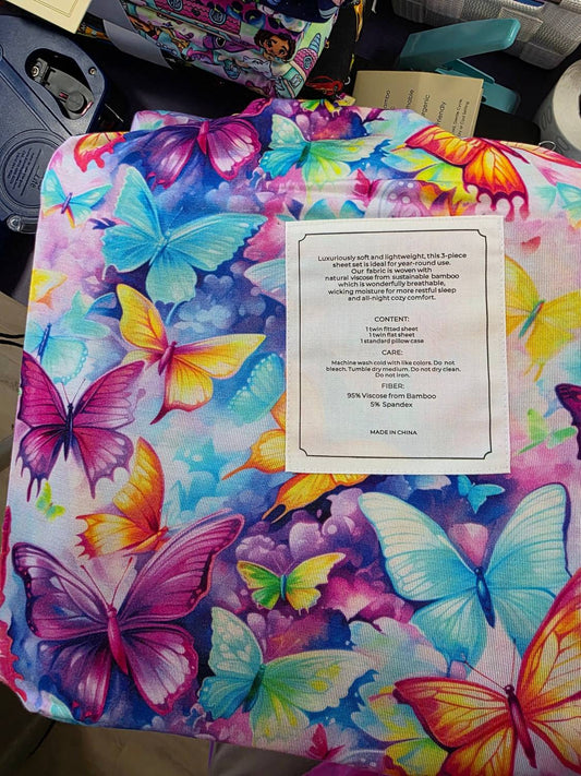 Charlies Project - Girl's Colorful Butterflies Bamboo Twin Sheet Set