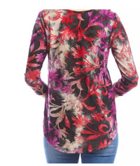Karen Kane burnout top in red and black - women's blouse - detail view