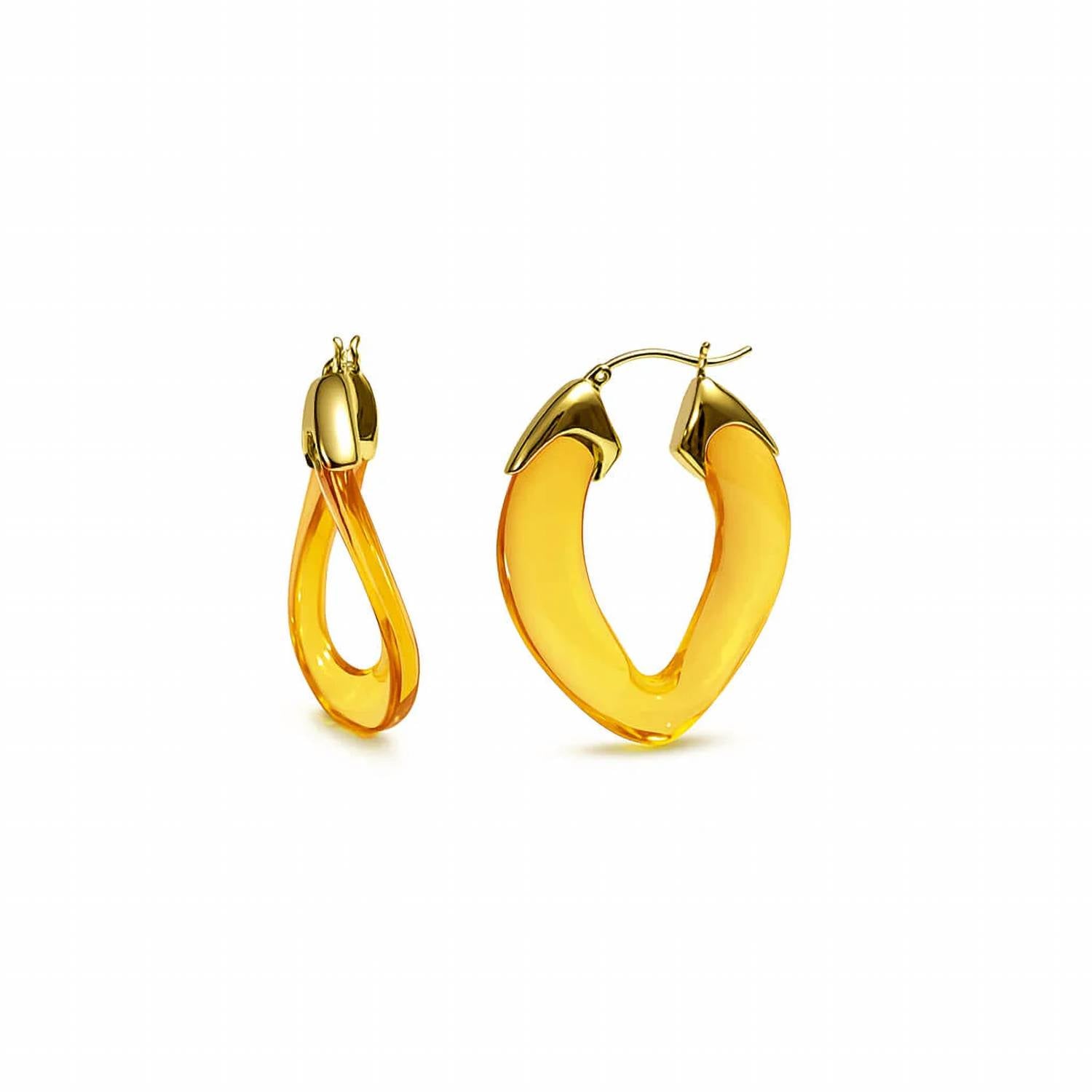 Gold & Honey - Women's Curb Link Lucite Birthstone Hoop Earrings