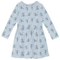 Kickee - Girls' Print Long Sleeve Twirl Dress with Pockets