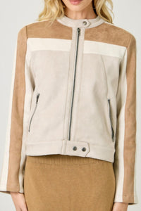 mystree Women's Color Blocked Moto Jacket in ivory combo - women's jacket - view 4