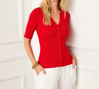 Karen Kane - Short Sleeve Ribbed Cardigan Sweater