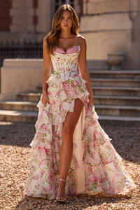 Sherri Hill - Corset Top Ruffle Skirt Floral Dress