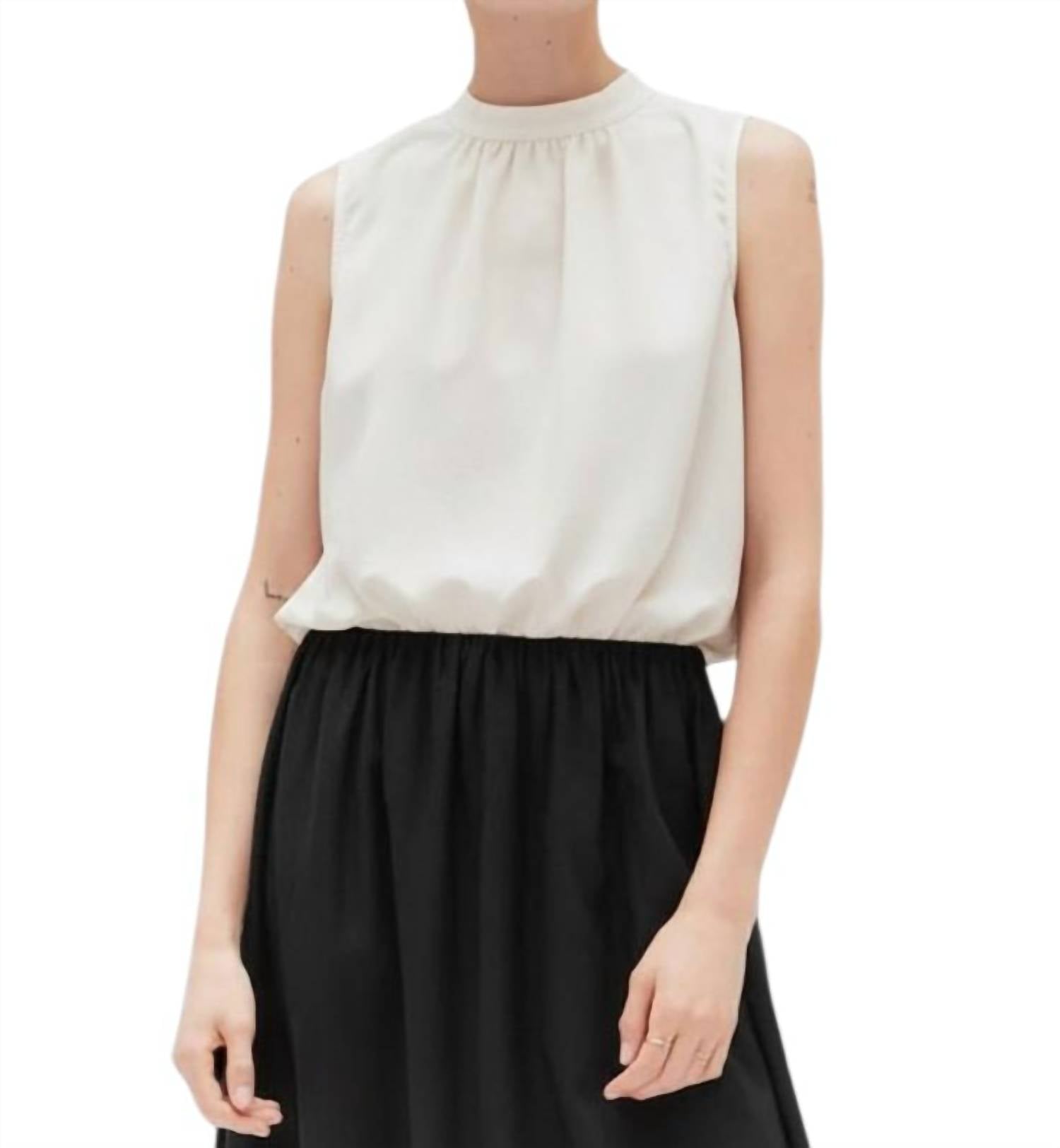 GRADE & GATHER Bubble Crop Top in off white - women's shirt