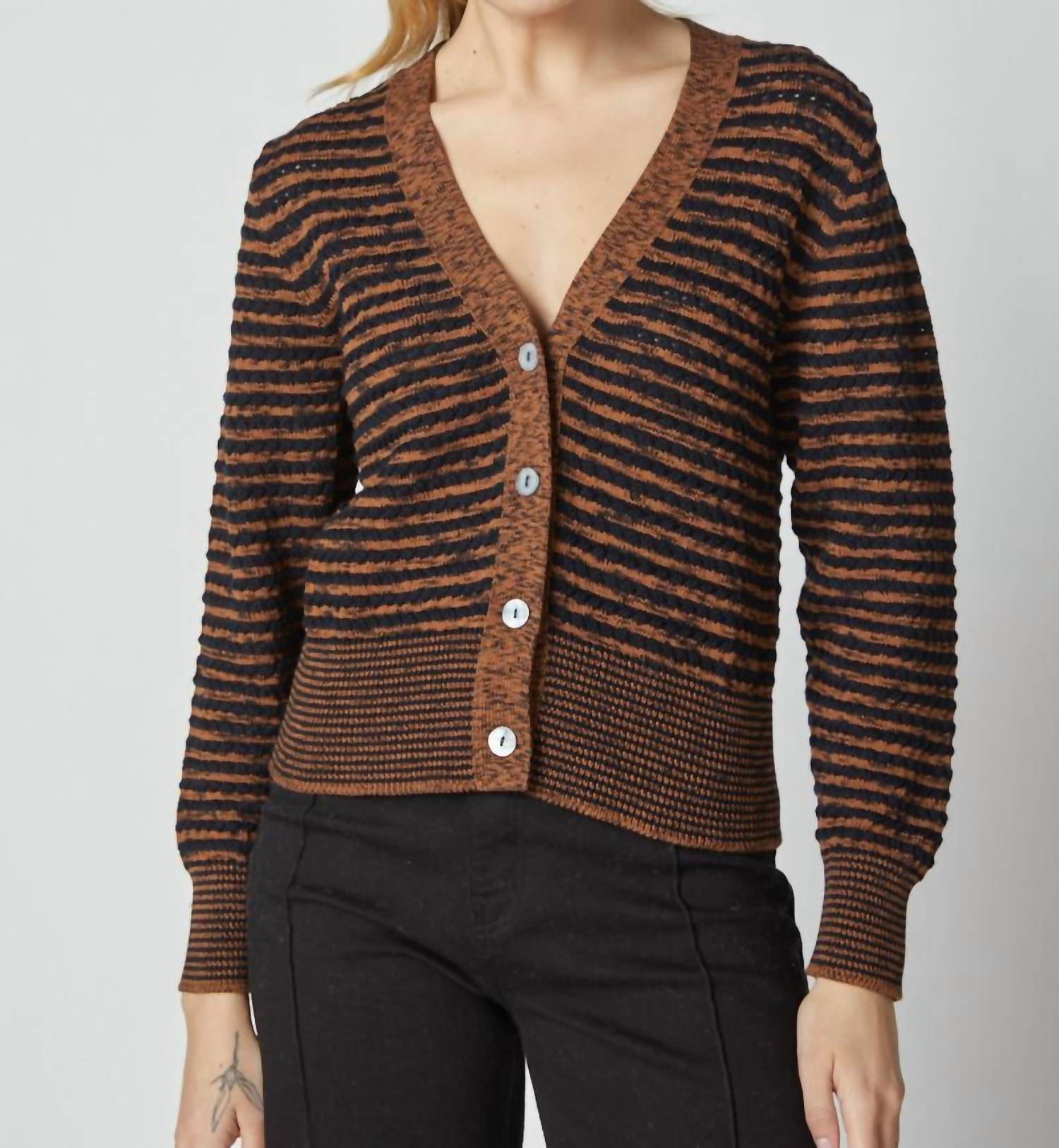 Kokun - Stripe Cable Cardigan