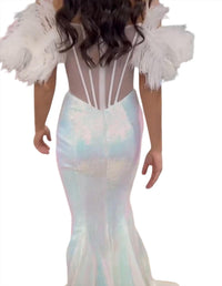 Ava Presley - Off-the-shoulder Gown With Feather Accents