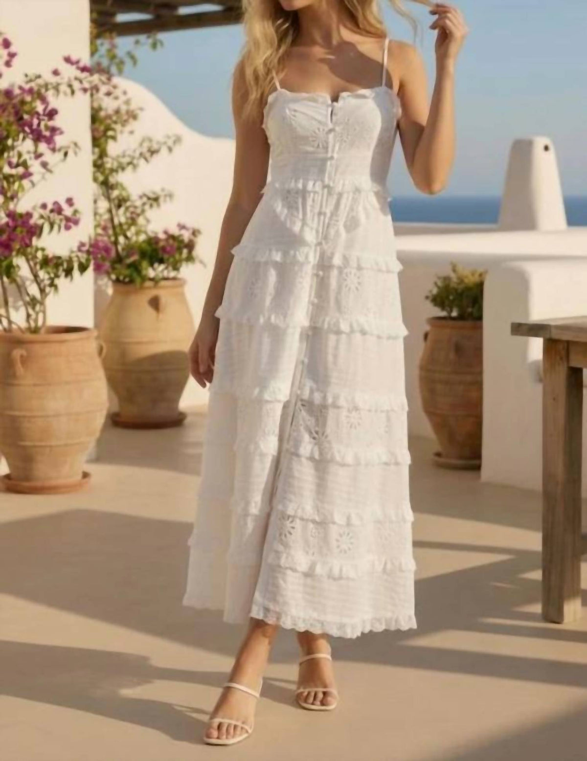Klesis - Tiered Eyelet Midi Dress With Lace Trim