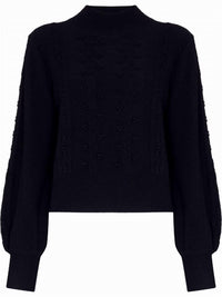 Reformation Sinclair Wool Sweater in navy - women's sweater - detail view