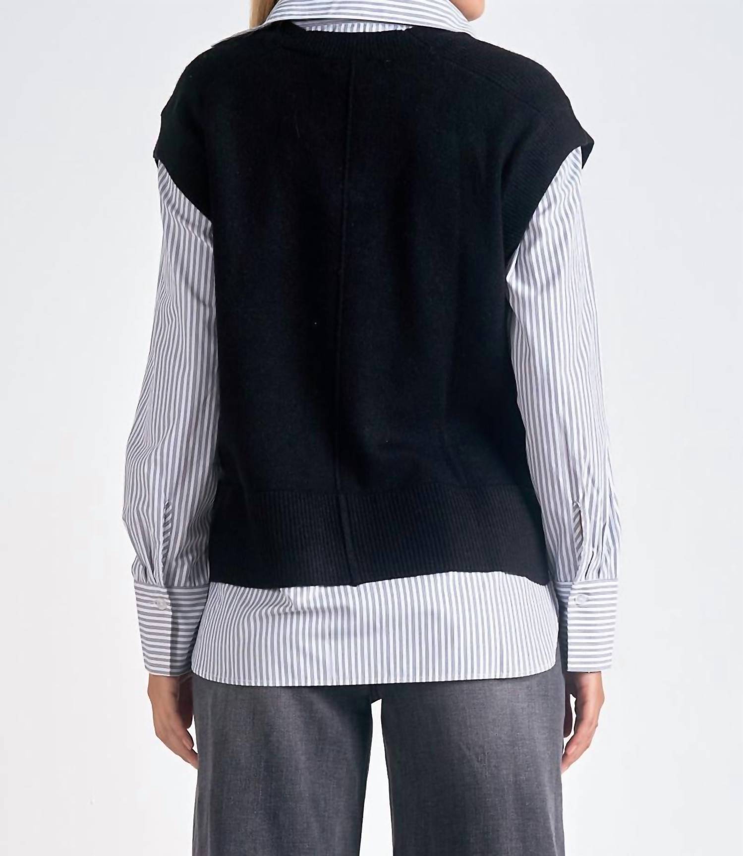 ELAN V-neck Sweater Vest Shirt in black - women's sweater - alternate view