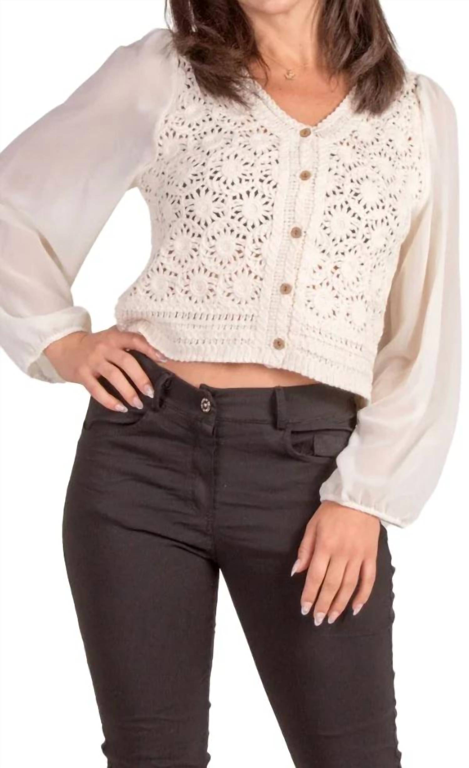 GIGI MODA La Grazia Crochet Cardigan in beige - women's cardigan
