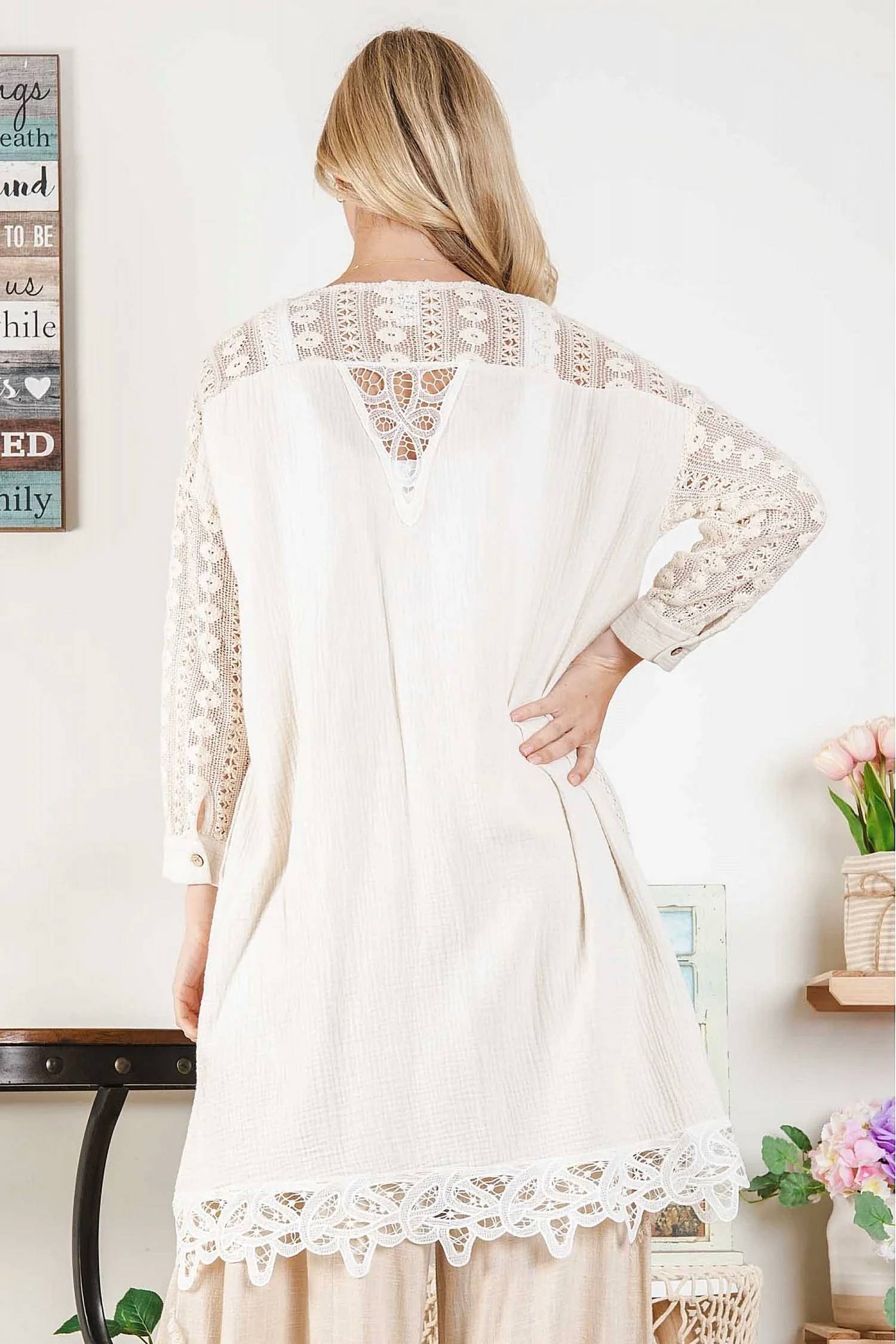 Blue Velvet - Women's Lace Inset Cardigan