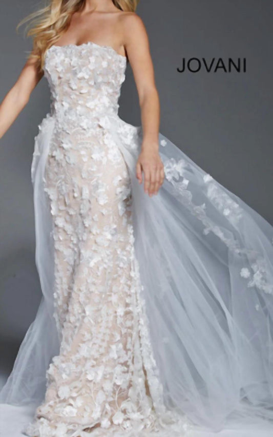 Jovani - Strapless Tulle Embroidered Gown