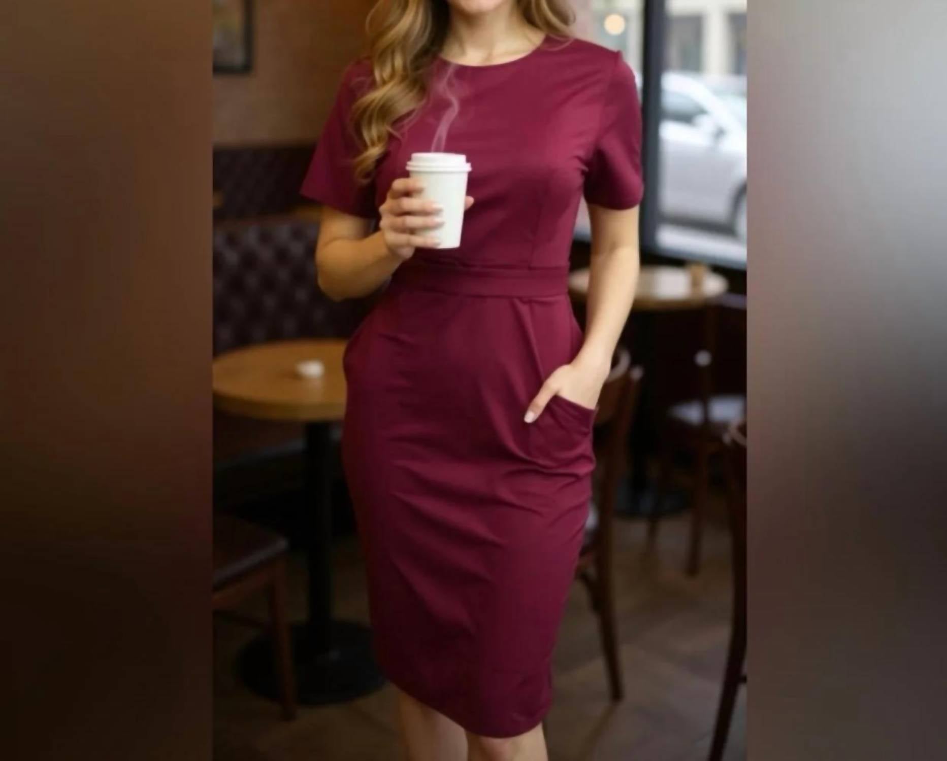 Allandwell - Women’s Short Sleeve With Pockets Dress
