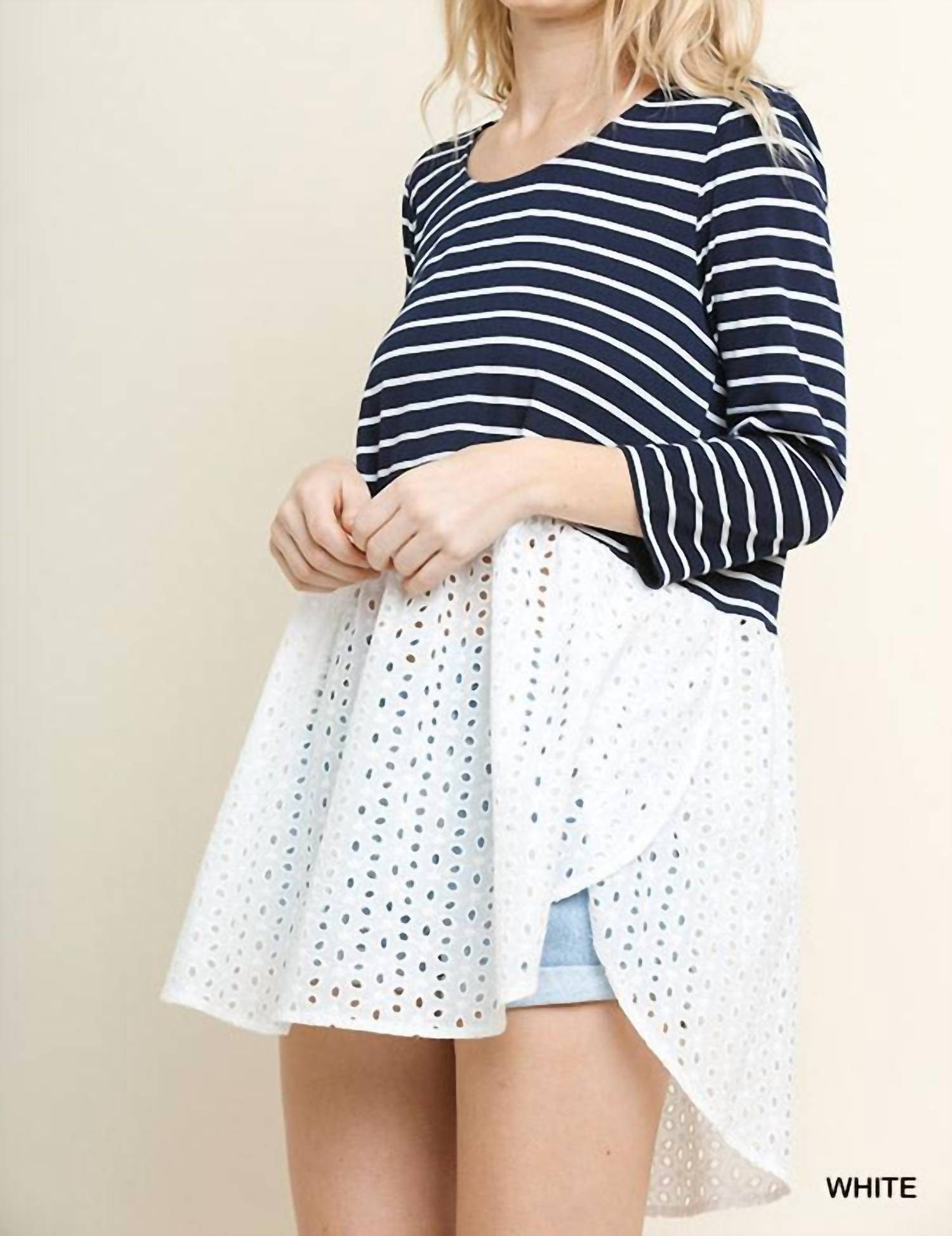 Umgee - Striped & Eyelet Babydoll Top