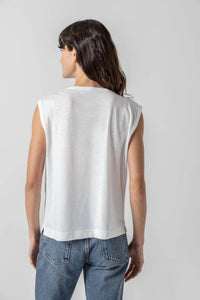 Lilla P - Shirred Shoulder Scoop Neck Tee Top