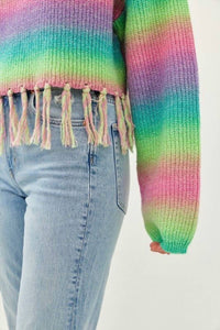 Idem Ditto - Addie Colorful Striped Sweater With Fringe