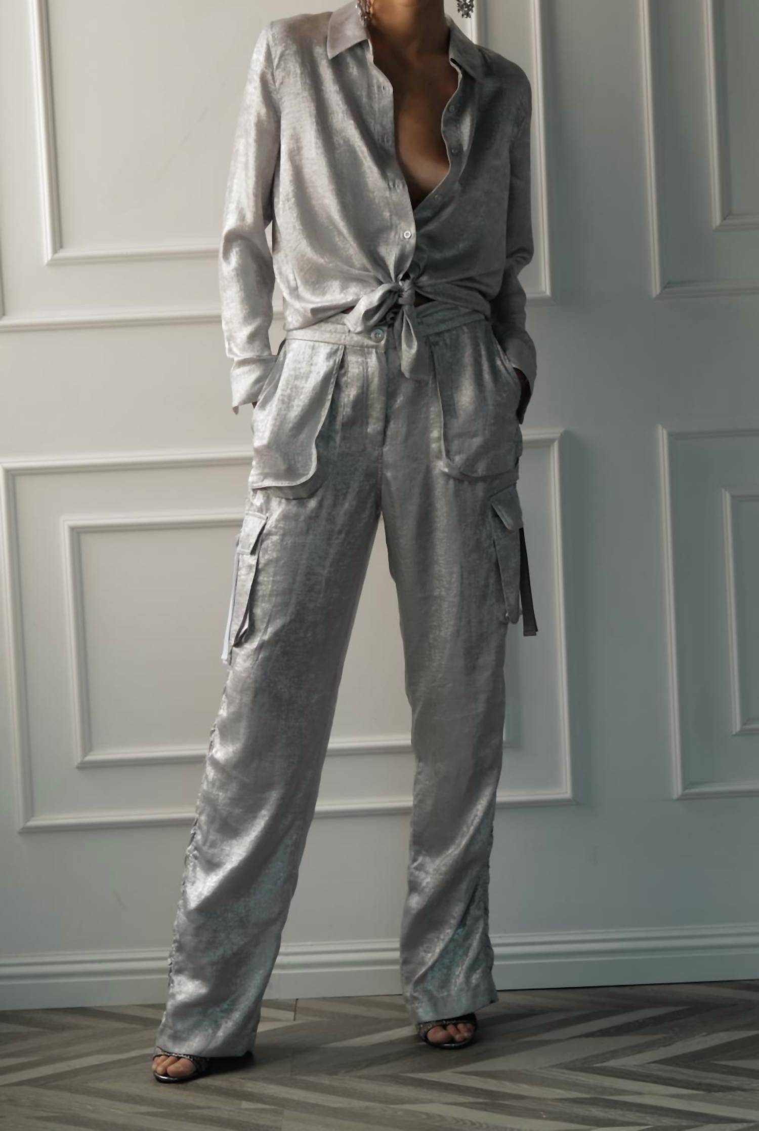 LE SUPERBE Glistening Boyfriend Shirt in silver - women's shirt - view 4