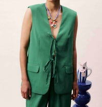FRNCH Atins Sleeveless Blazer Vest in vert - women's jacket - detail view