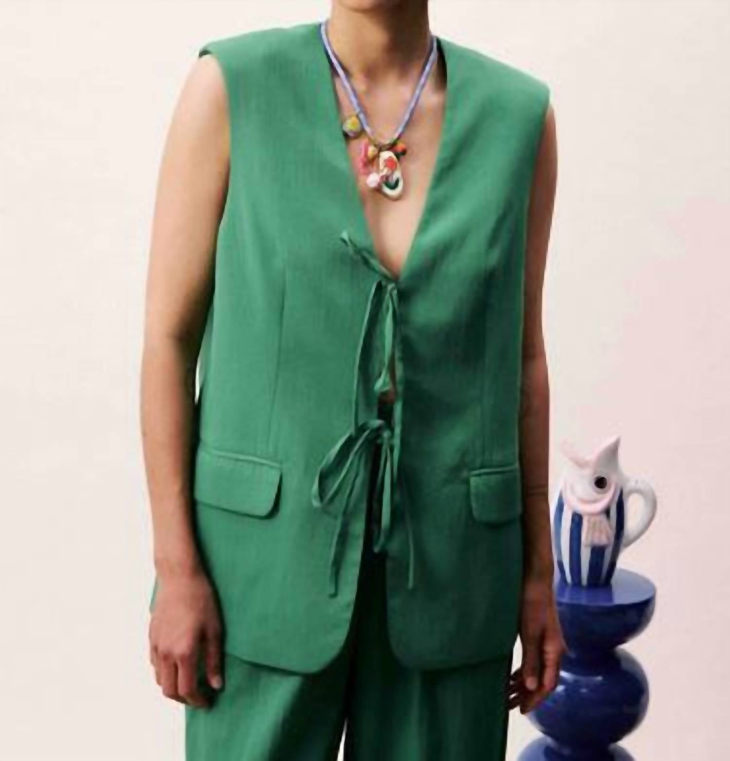 FRNCH Atins Sleeveless Blazer Vest in vert - women's jacket - detail view