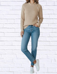 Diva USA Solid Loose Knit Button Sweater in beige - women's sweater - alternate view