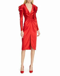 Jonathan Simkhai - Midi Puff Sleeve High Slit Satin Dress
