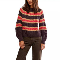 Free People - Frankie Cable Striped Pullover Sweater