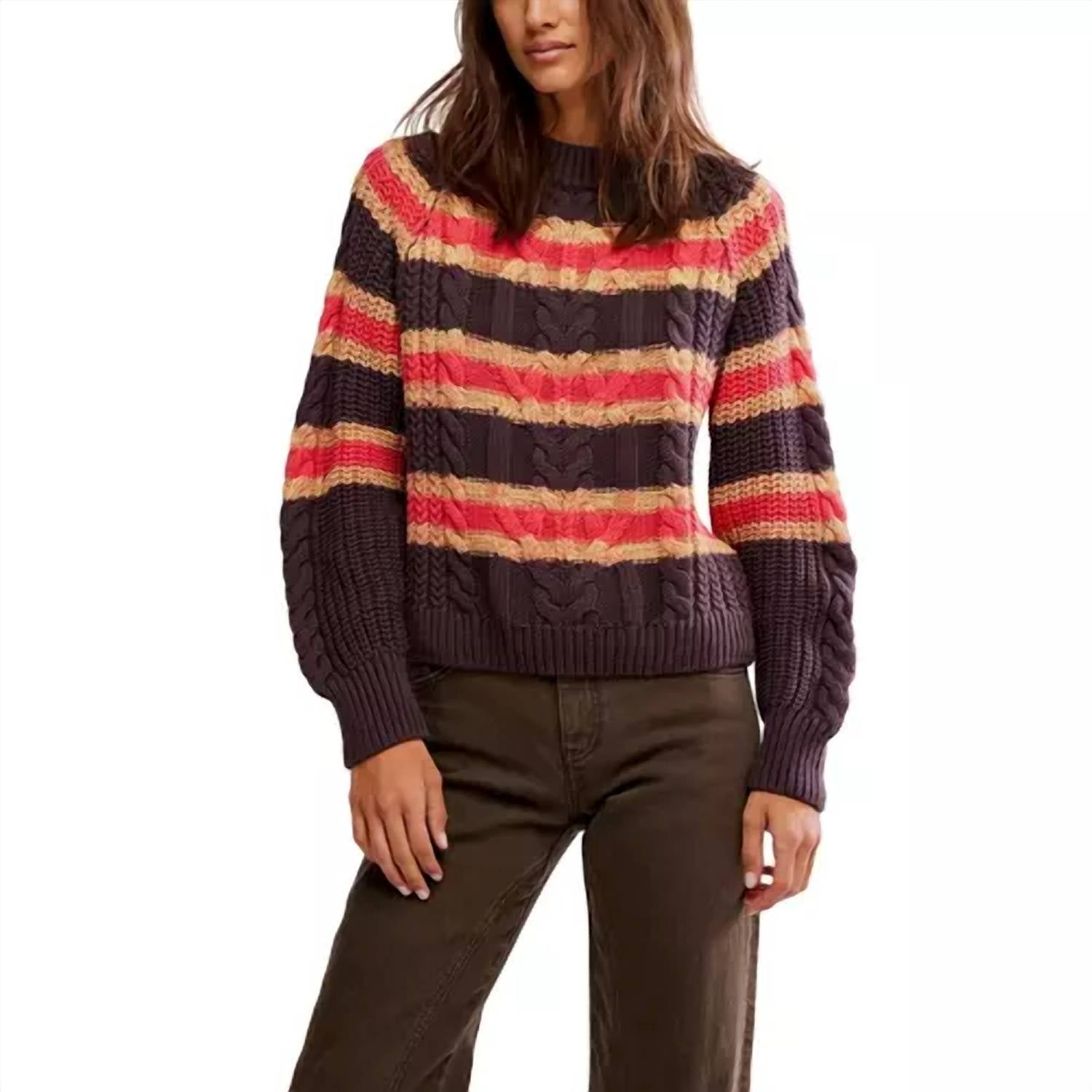 Free People - Frankie Cable Striped Pullover Sweater