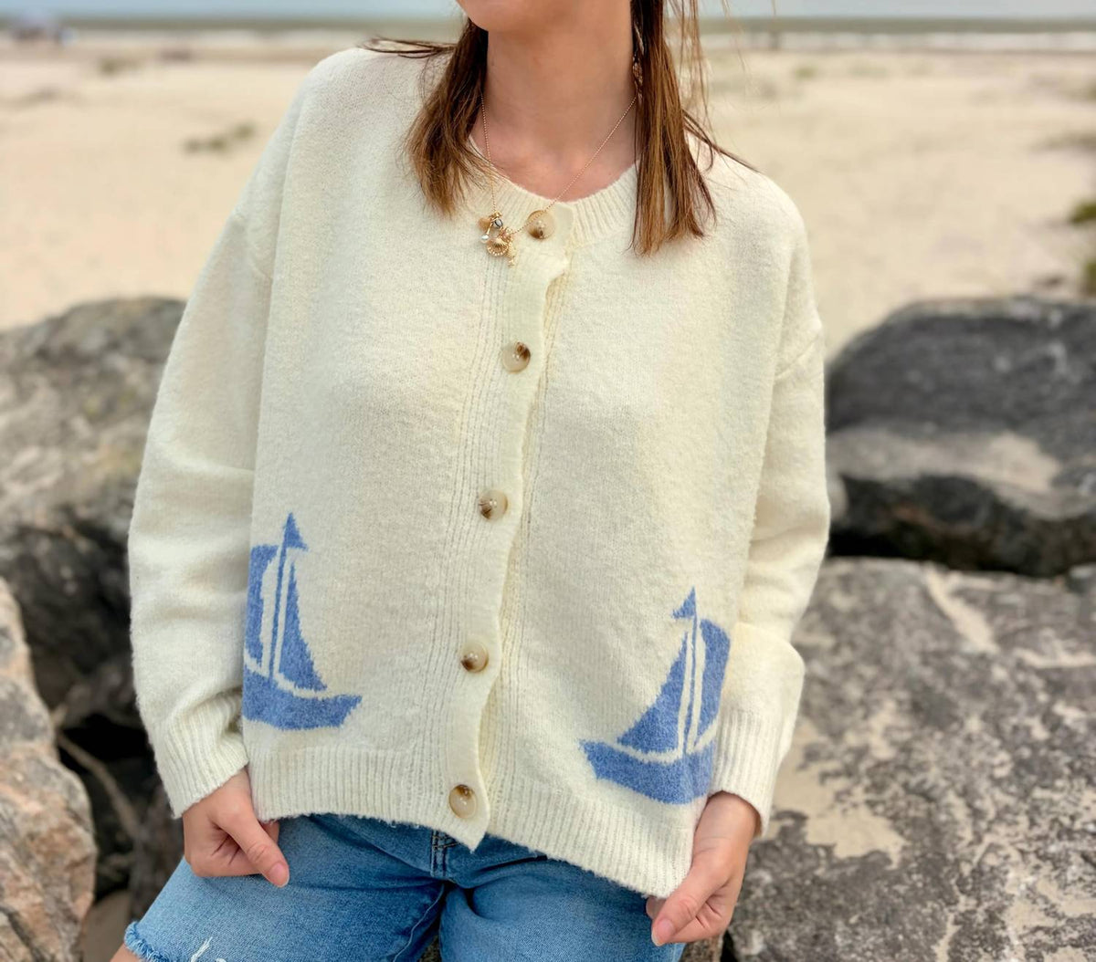 Urban Daizy - Women's The Jekyll Sailboat Cardigan