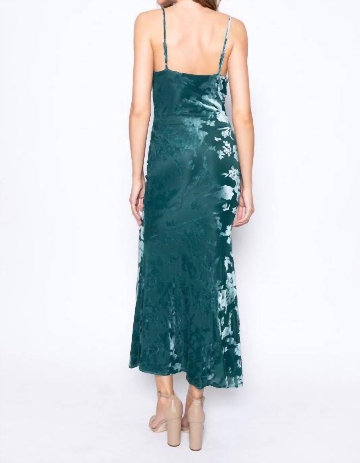Fore Collection Autumn Burn Out Velvet Maxi Bias Cut Mesh Cowl Neck Dress in teal - women's dress - view 5