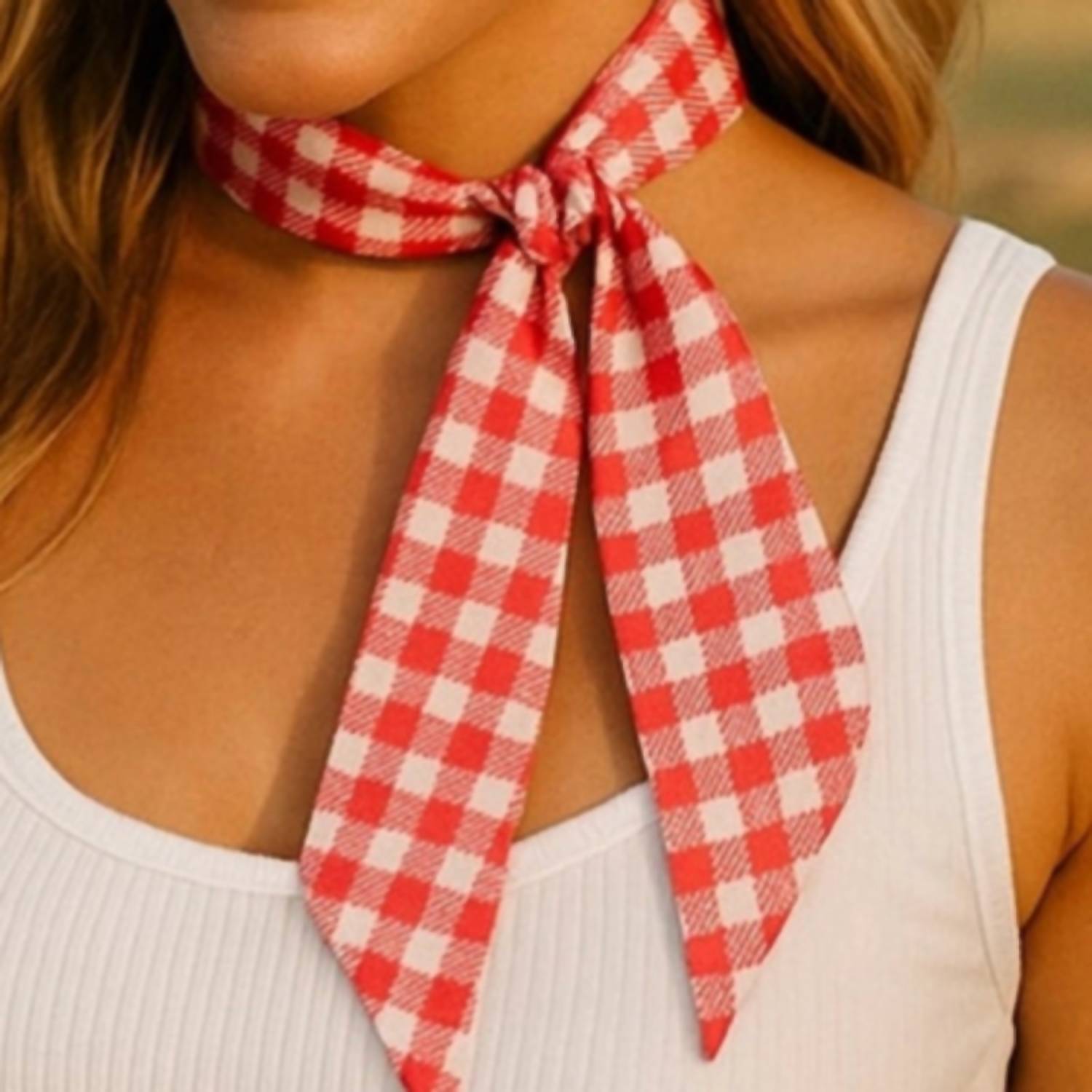 Rodeo Drive Conchos - Women's Checkered Skinny Wild Rag Scarf