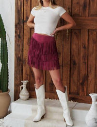 Jade By Jane - Suede Fringe Skirt With Lined Shorts