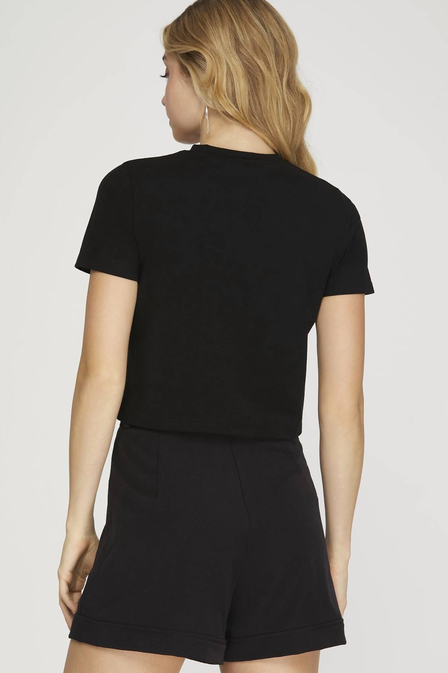SHE + SKY Rhinestone Faux Bra Embellished T-shirt in black - women's t-shirt - detail view