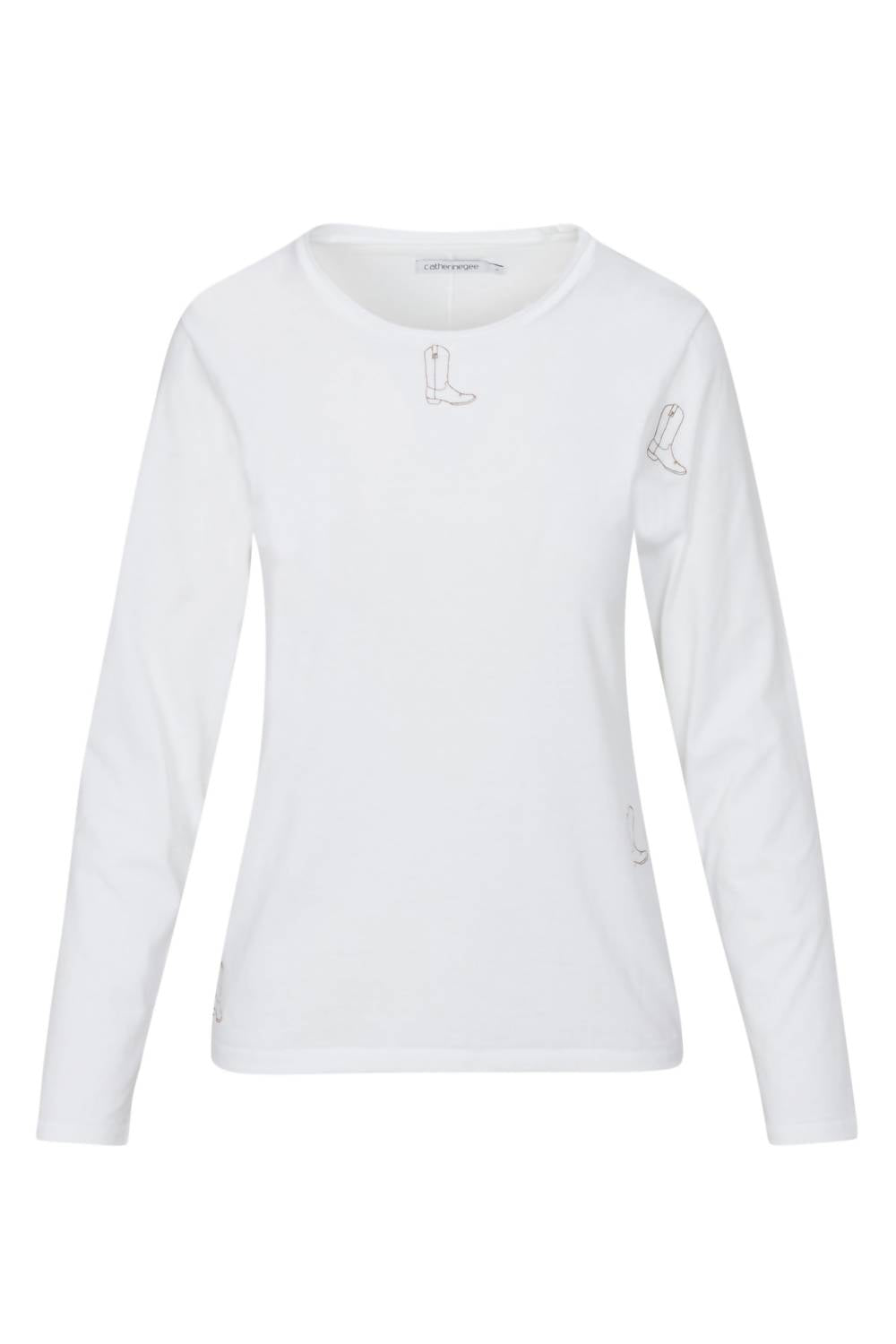 catherine gee Cowboy Boot T-shirt in white - women's long sleeve top - alternate view