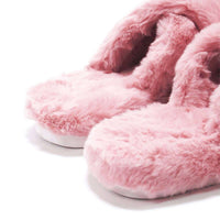 HUNTER Women's Faux Fur Flatform Crossover Slides in azalea pink - women's shoe - view 6