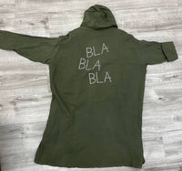 Yolly Unisex Hooded Open Cardigan Top in olive - women's sweater - detail view