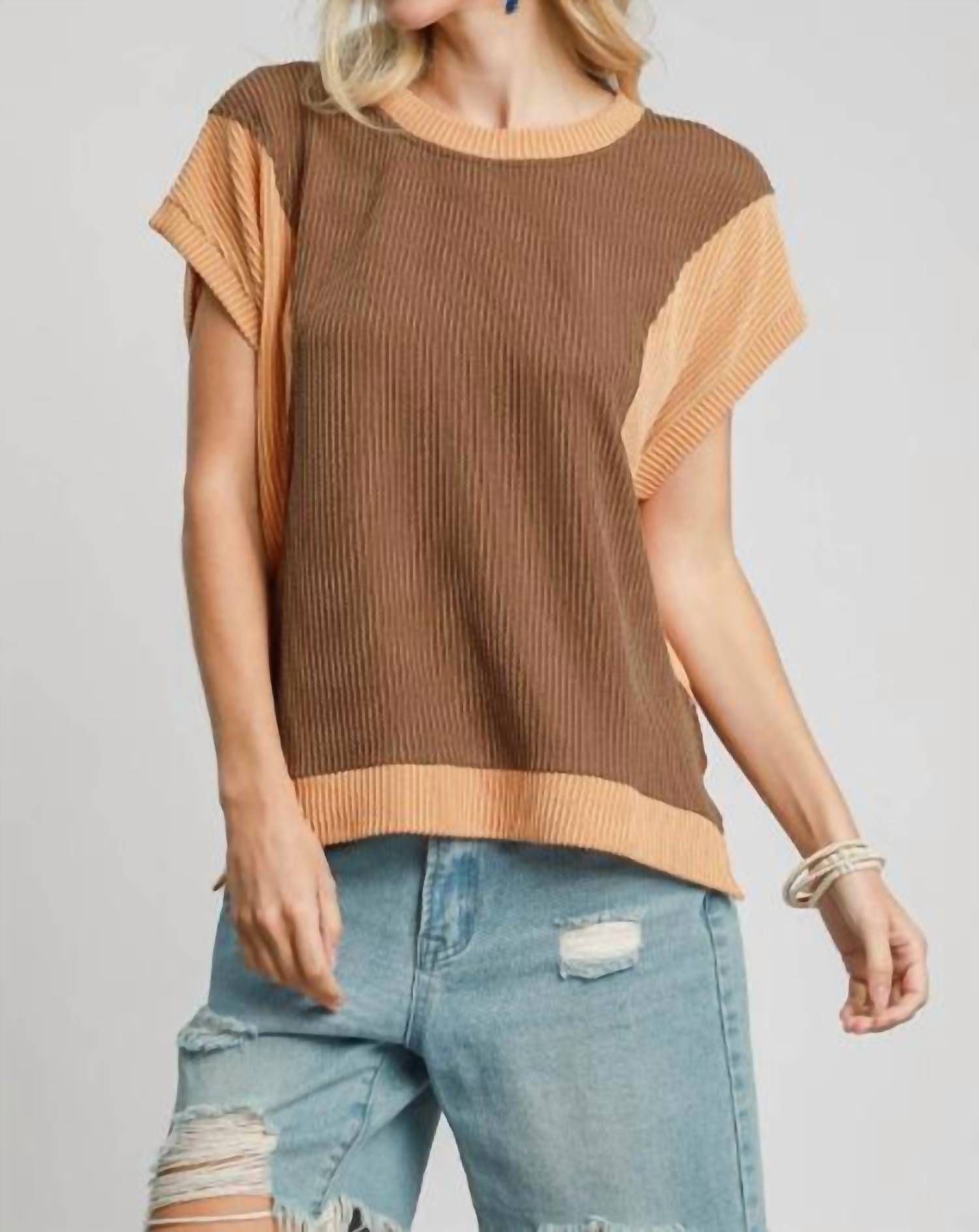 Umgee - Raised Rib Color Block Top