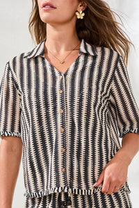 Tribal - Short Sleeves Button Front Blouse
