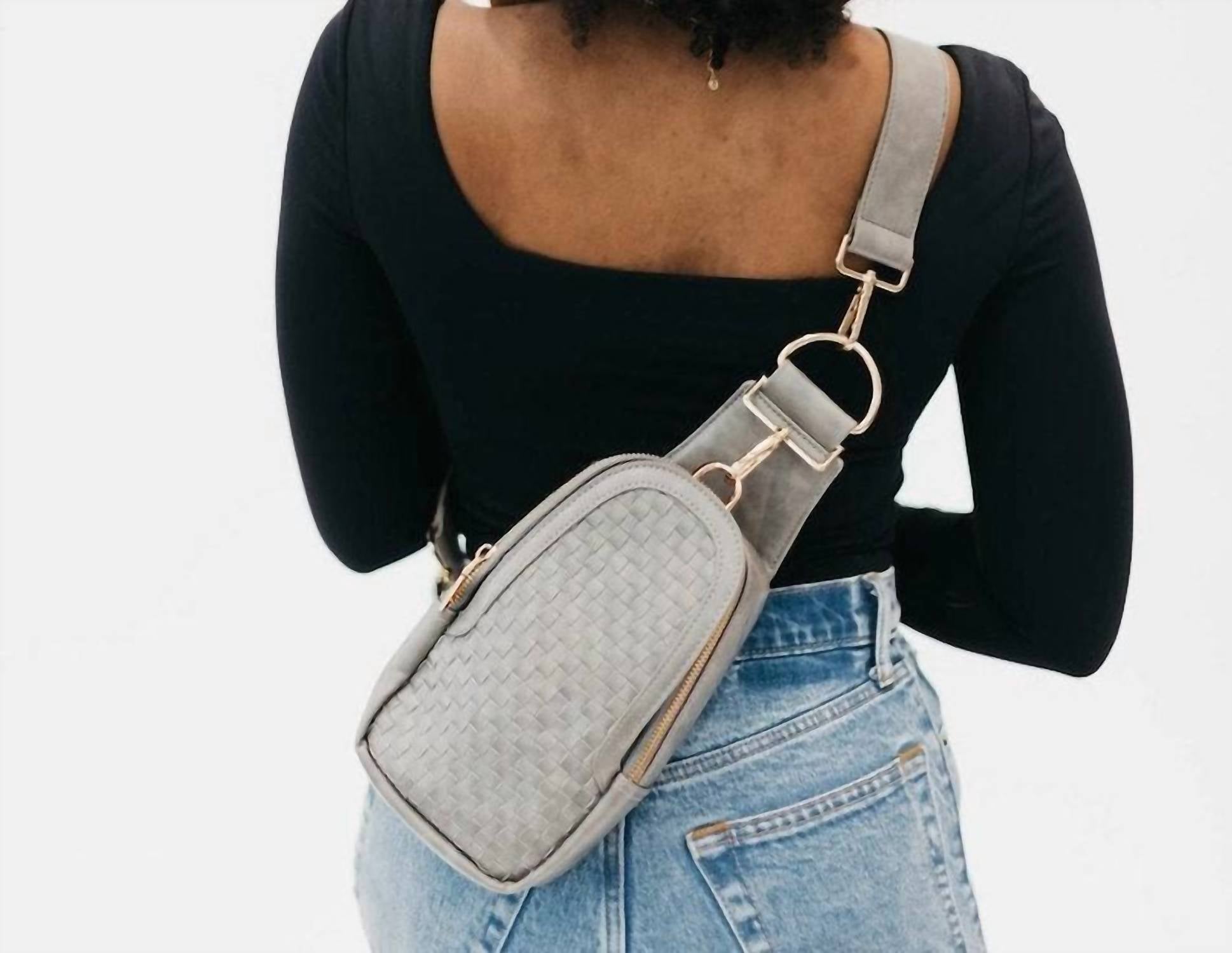 Pretty Simple Women's Waverly Woven Crossbody Sling Bag With Strap Extender in grey - women's bag
