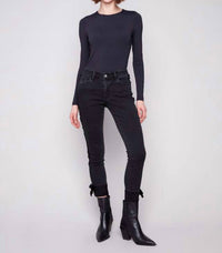 CHARLIE B Slim Stretch Denim Pants in charcoal - women's pants - view 4