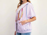 Easel - Ava Peace Patch Zip Up Short Sleeve Hoodie