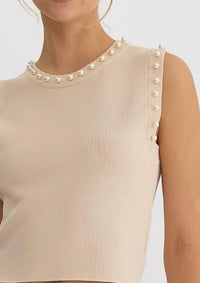 Entro - Meghan Pearl Embellished Sleeveless Top