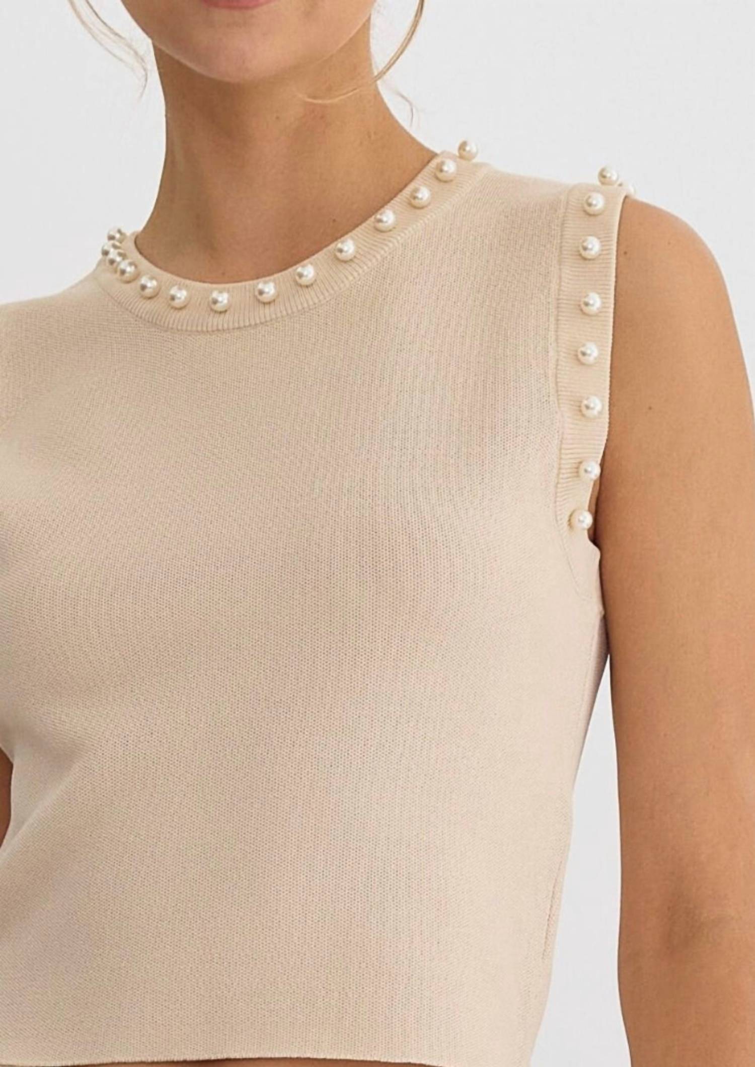 Entro - Meghan Pearl Embellished Sleeveless Top